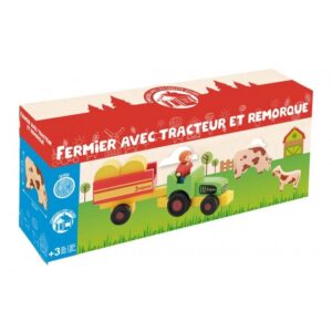 Fermier avec tracteur et remorque